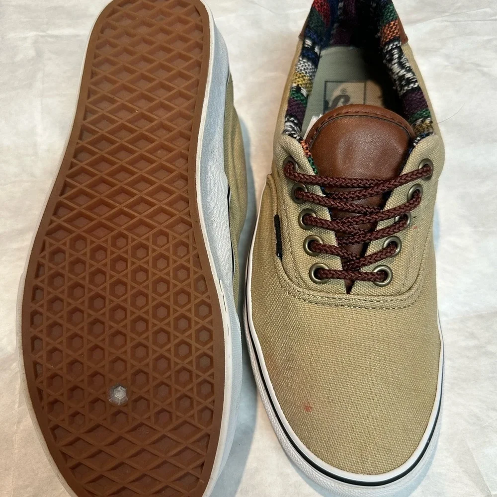Vans Tan Canvas Sneakers with Brown Accents
